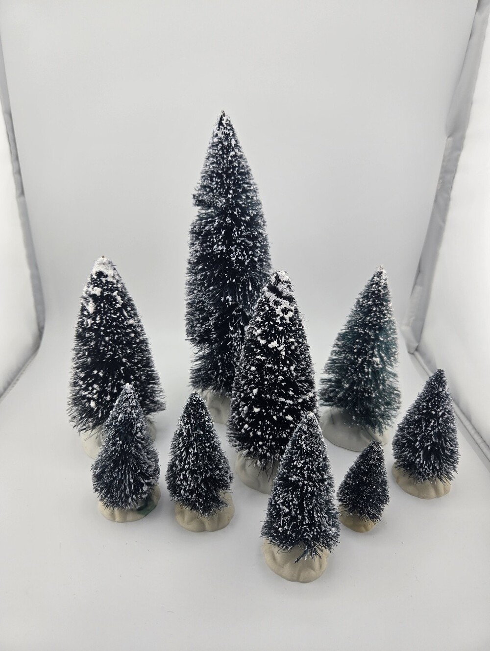 Lemax Bottle Brush Christmas Trees Lot 9 Snow Flocked Village Assorted